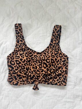 Leopard Print Tie-Front Crop Tank - Brown/Black